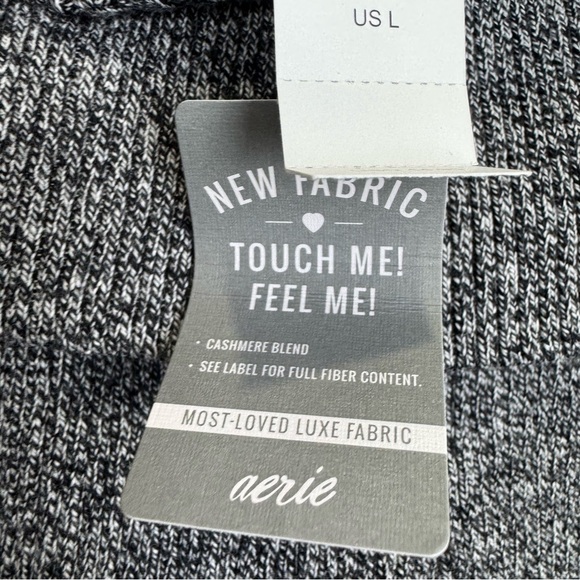 Aerie Cashmere Blend Knit Leggings Size L Gray High Waisted Ribbed Pull On NWT - Picture 4 of 9